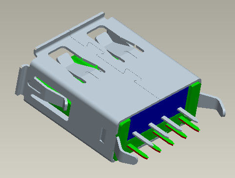 L 13.7 มม. Usb 3.0 A Type Connector ตัวเมีย แนวตั้ง 180° Dip Type