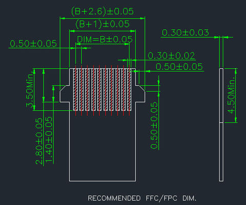 Pitch 0.5mm Fpc Connector 4 Pin ถึง 68 Pin มุมขวา 90° ง่ายต่อ Smt ประเภท H 2.55mm