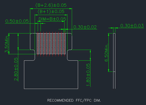 Pitch 0.5mm Fpc Connector 4 Pin ถึง 68 Pin มุมขวา 90° ง่ายต่อ Smt ประเภท H 2.55mm